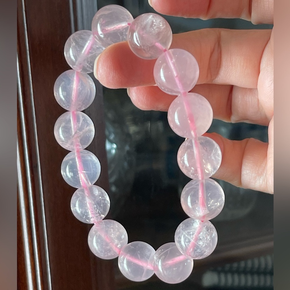 Top quality 14mm rose quartz bead stretchy bangle bracelet - Picture 8 of 8